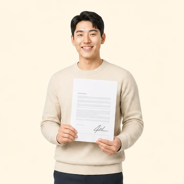 현대 그랜저 장기렌트카 서면 견적서를 들고 있는 고객